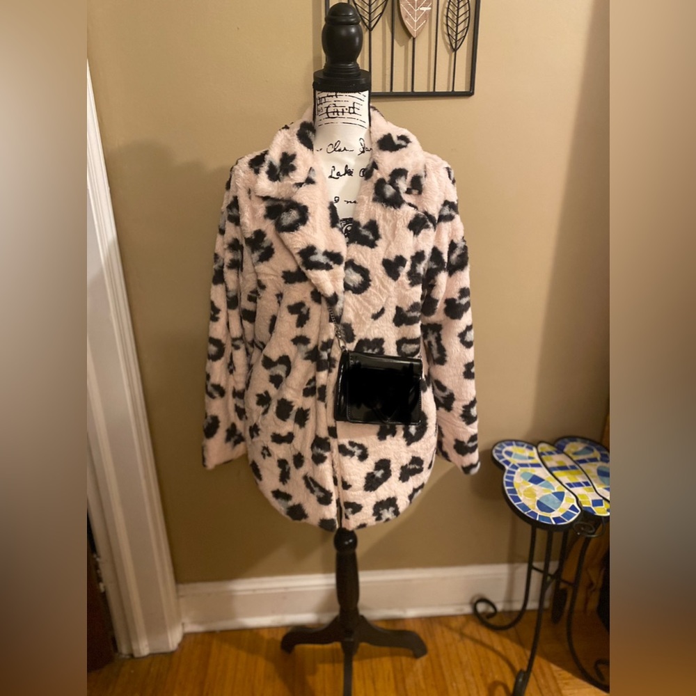 Leopard Pink Teddy Faux Fur BlazerJacket  NWOT